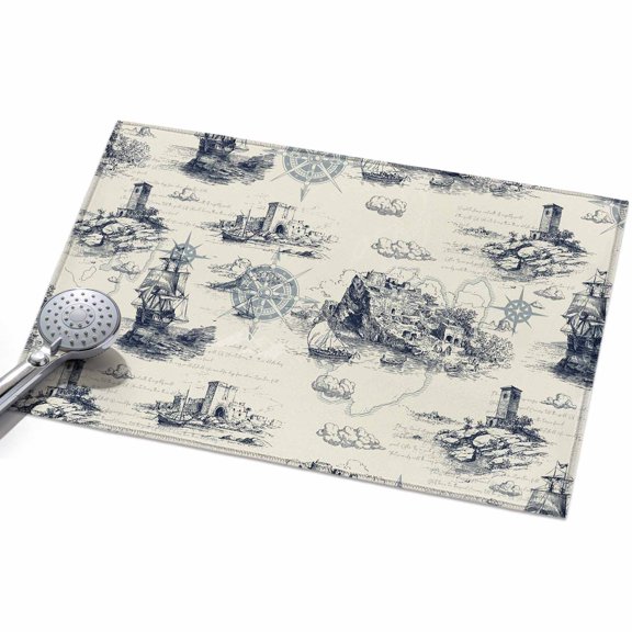 Vintage Farmhouse Ocean 2x3ft Non Slip Area Rug Country Nautical Sea Ships Castles Map WashableSoft Area Rugs for Living Room, IndoorCircle Carpet for Bedroom Dining Room Kitchen