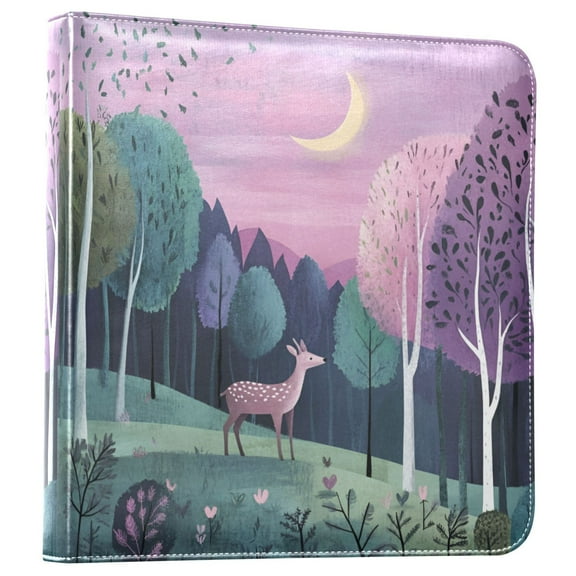 FORMRS 3 Ring Photo Album 4"x6" Self Adhesive Large Capacity PU Leather Cover, Green Night Deer
