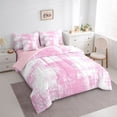 thumbnail image 3 of Feelyou Fashion Pink Graffiti Bedding Comforter Set 7pcs for Women, Modern Watercolor Art Queen Bedding Sets, Chic Abstract Ombre Reversible Queen Sheet Sets, Super Cozy Room Decor, 3 of 7