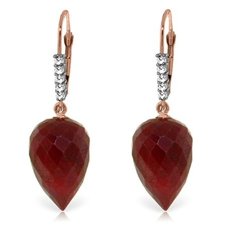 - ALARRI 26.25 Carat 14K Solid Rose Gold Drop Briolette Ruby Diamond Earrings.