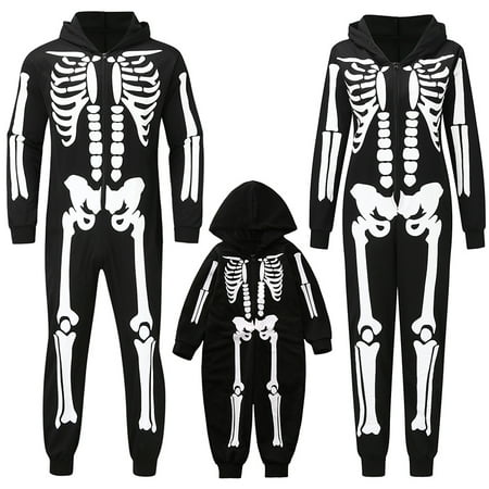 

Halloween Family Matching Set Skeleton Print Zip Up Hoodie Jumpsuits Romper Pajamas Halloween Costumes One Piece Outfit