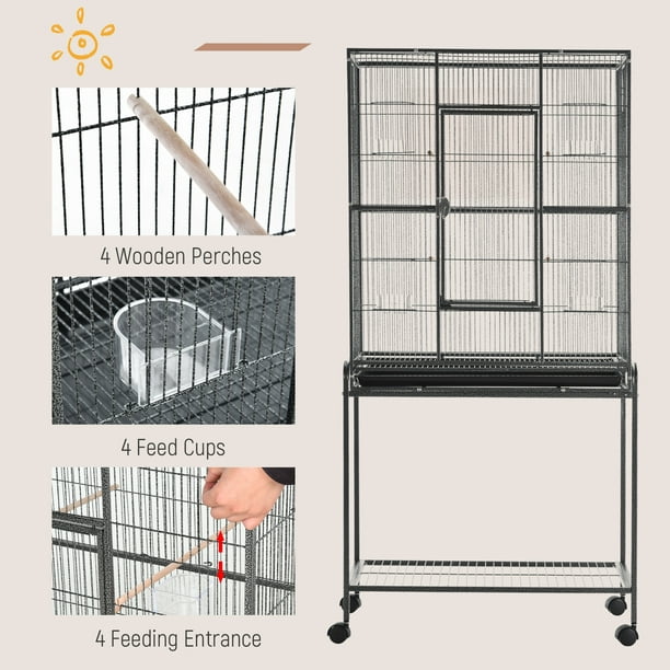Cage à oiseaux Pawhut Cage à oiseaux avec séparation mangeoire et
