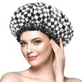 thumbnail image 1 of mikimini Gorro de Ducha Grande para Mujer Cabello Largo Elegante diseño de Tablero de ajedrez Doble Capa Impermeable Reutilizable Lavable Sin Olor Extra Grande, 1 of 5