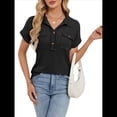 thumbnail image 2 of Camisas Casuales de Mujer con Botones, Corta, Solapa, Cuello en V, de Punto, Ropa de Playa con Bolsillos para Vacaciones. Negro L, 2 of 10