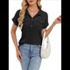 thumbnail image 2 of Camisas Casuales de Mujer con Botones, Corta, Solapa, Cuello en V, de Punto, Ropa de Playa con Bolsillos para Vacaciones. Negro S, 2 of 10