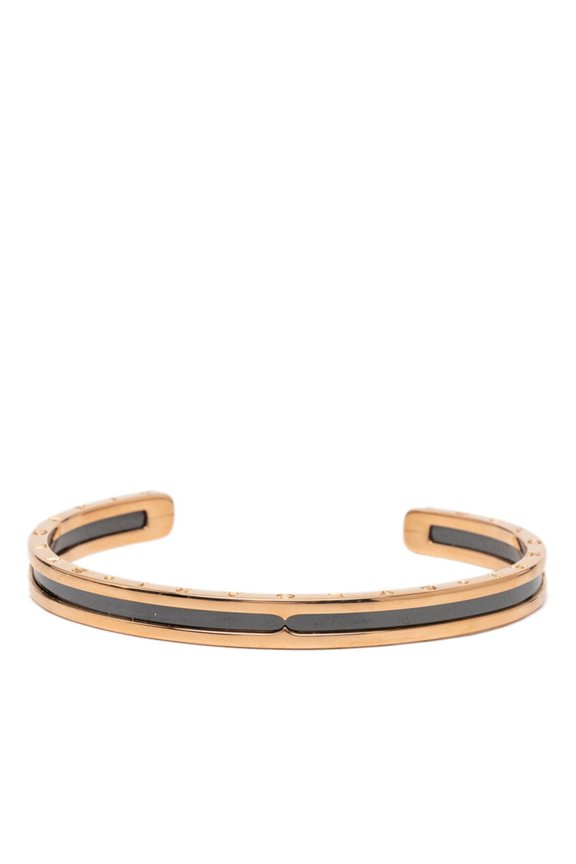 Pre-Owned Bulgari 18KPG Pink Gold 750 Black Ceramic B-zero1 Open Bangle Bracelet, Size SM,...