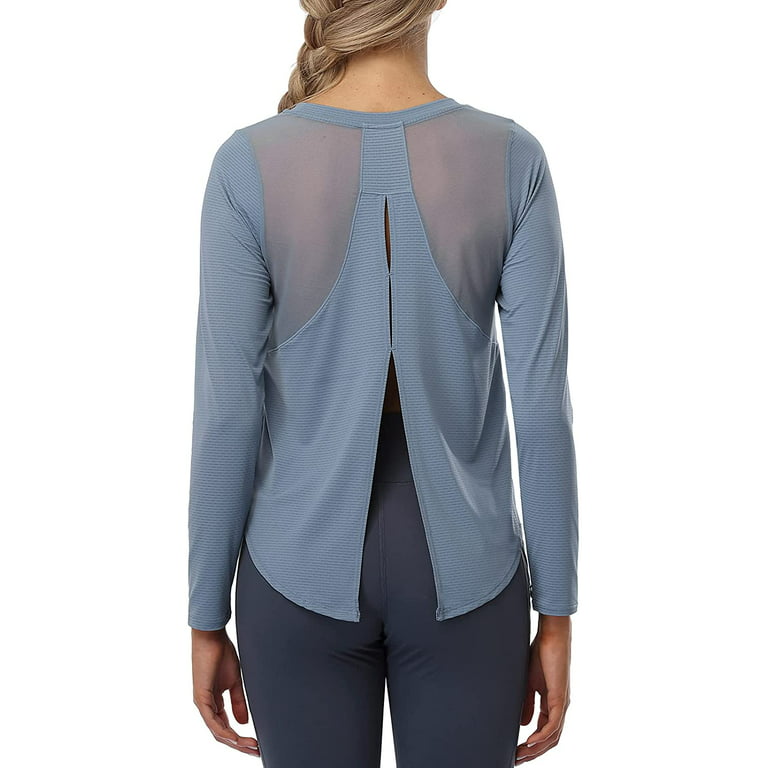 Long Sleeve Workout Shirts for Women Tie Back Breathable Sports Tops 