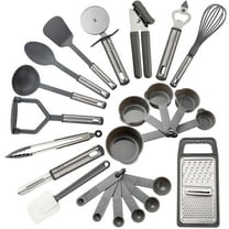 Lux Decor Collection Kitchen Utensils Set - Nylon and Stainless Steel Cooking Utensils Set - Kitchen Starter Set, Gray