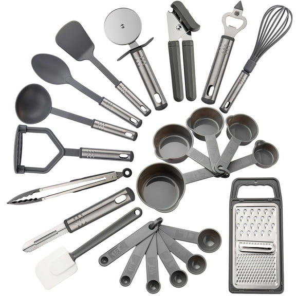 Lux Decor Collection Kitchen Utensils Set - Nylon and Stainless Steel Cooking Utensils Set - Kitchen Starter Set, Gray