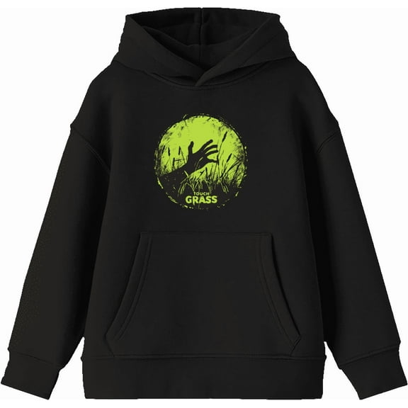 Labbing Touch Grass Gamer Nerd  Youth Black Long Sleeve Hoodie-Medium