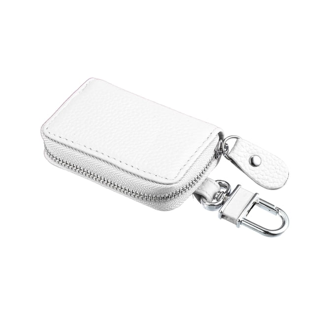 Unique Bargains Car Key Case Faux Leather Zipper Multifunctional Car Fob Key Case for Auto Remote Key White