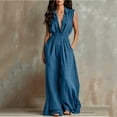 thumbnail image 3 of MLCDZ Women's Lapel Sleeveless Wide Leg Lightweight Jumpsuits One Piece Rompers Formal Dressy Casual Summer Travel Outfits with Multiple Pockets, 3 of 8