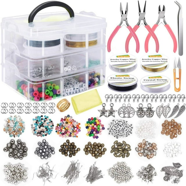 1171Pcs Bricolage Bijoux Faisant Kit Collier Bracelet Bijoux Réparation Perlage Faisant Outil Ensemble avec Boîte de Stockage 3-Couche