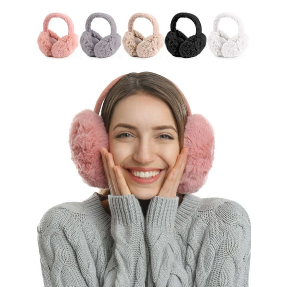 Luxtrada Womens Ear Muffs - Winter Ear Warmers/Covers - Soft & Warm Faux Fur Furry Fleece Earmuffs Ear Covers for Cold Weather (Black)