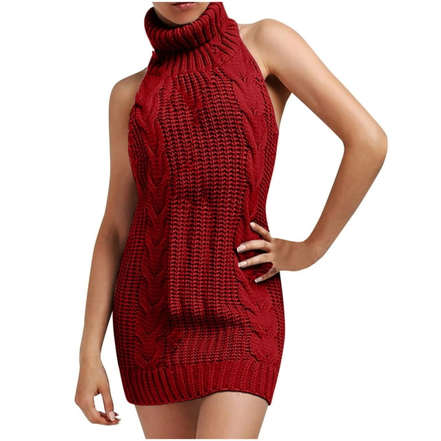 KIHOUT Robe Sans Manches pour Femmes Col Roulé Anime Vierge Chandail une-Pièce Bikini Débardeur Tricoté (Rouge,S-2TG)