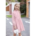 thumbnail image 6 of Oudiya Girls Swiss Dot Dresses Flared Sleeve Ruffle Collar Casual Party Dresses for Kids 5-13Y, 6 of 7