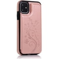thumbnail image 6 of Case for iPhone 12 iPhone 12 Pro 6.1 inch, Luxury PU Leather Case [Two Magnetic Clasp] Card Slots Stand Function Butterfly Flower Pattern Durable TPU Shockproof Back Wallet Cover - Rose Gold, 6 of 15