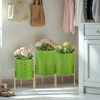 Luxury Green Wave Metal Planter Set of 3 with Gold Stands – Indoor & Outdoor Use