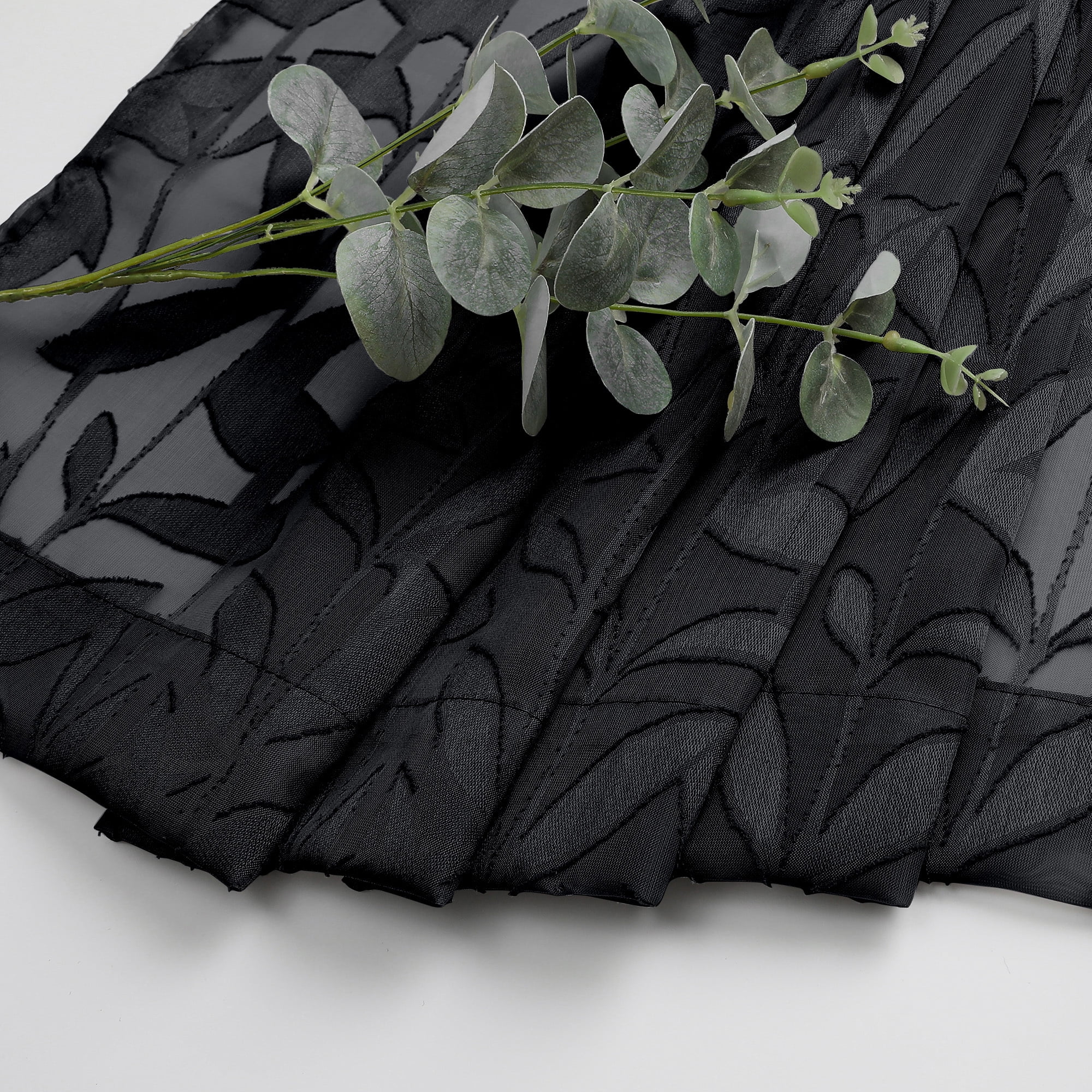 OVZME Leila Black Sheer Kitchen Curtains 36 Inches Long 2 Panels Set, Light Filtering Jacquard Sheer Tiers, Small Windows Curtains with Dual Rod Pocket, 40W x 36L Inch, Black