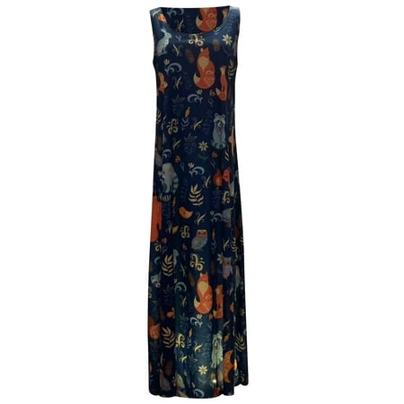 

Inkach Womens Print O-Neck Sleeveless Long Dress