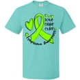 thumbnail image 3 of Inktastic Love, Care, Cure Lymphoma Awareness Lime Green Ribbon Hearts T-Shirt, 3 of 5