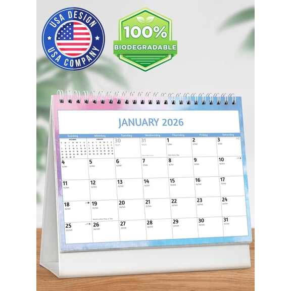 EcoEarth 18 Month Standing Desk Calendar, Creative, 8" x 6", July 2025-December 2026