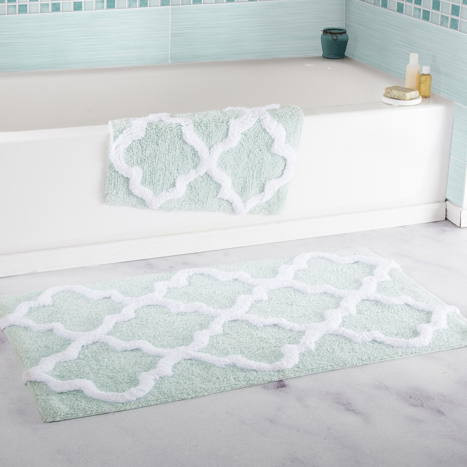 Lavish Home Cotton 2 Piece Trellis Bath Mat Set
