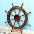 thumbnail image 3 of Nagina International Buffed Polish Wide Brass Accented Solid Wood Ship Wheel | Wall Decor (24 Inches), 3 of 6