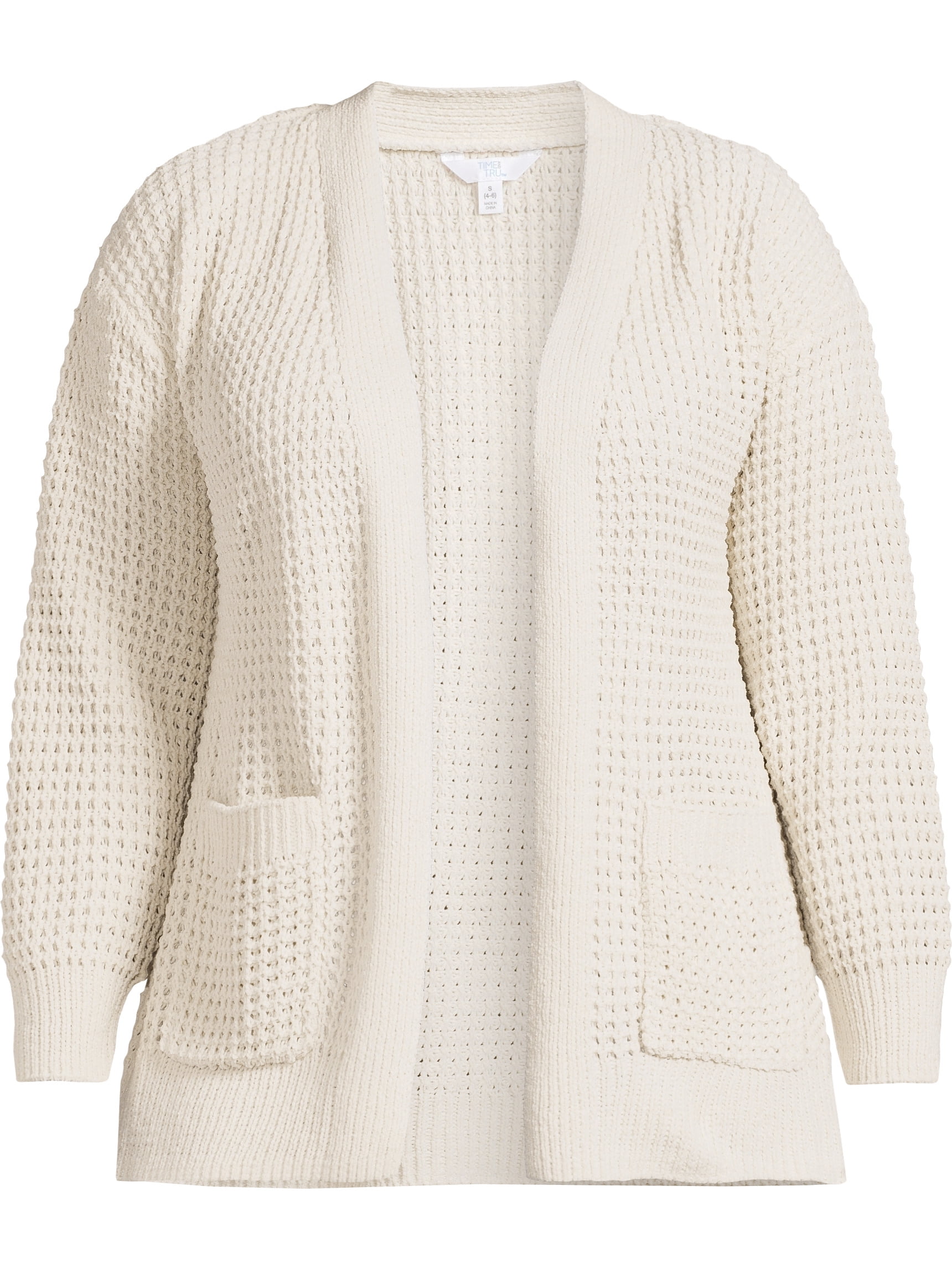 Time and Tru Women's Chenille Cardigan Sweater, Midweight, Sizes XS-XXXL