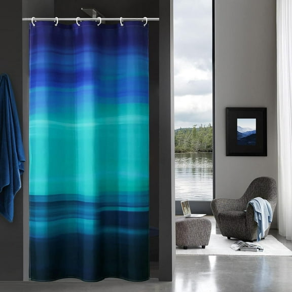 Small Stall Shower Curtain 36 x 72, Blue Ombre Ocean Half Size Shower Curtain Set, Beach Narrow Shower Curtain for Bathroom Decor, Abstract Wave 36 inch Fabric Shower Curtain, Sea Aqua