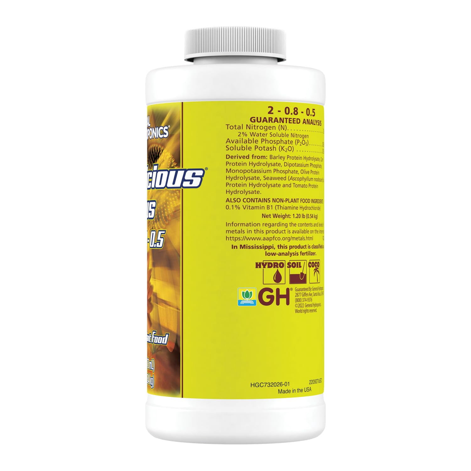 General Hydroponics Floralicious Plus, Vitality Plant Food, 2-0.8-0.5, 16.oz.