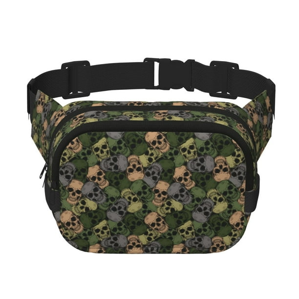Balery Camouflage Skulls Mochila Cinturón para Mujeres y Hombres, Bolsa de Cintura Impermeable de Doble Capa con Correa