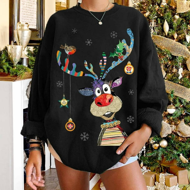 LSLJS Womens Ugly Christmas Sweater Funny Holiday Reindeer Sweater Pullover  Lightweight Knitted Winter Holiday Crew Neck Shirt Set, Women's Pullover