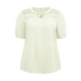 thumbnail image 4 of DARING DIVA Women's Plus Lace Panel Tie Neck Puff Sleeves Blouse 1X White, 4 of 5