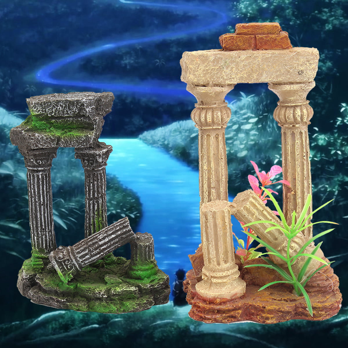 OMEM Fish Tank Decorations Broken Roman Column Aquarium Ornaments