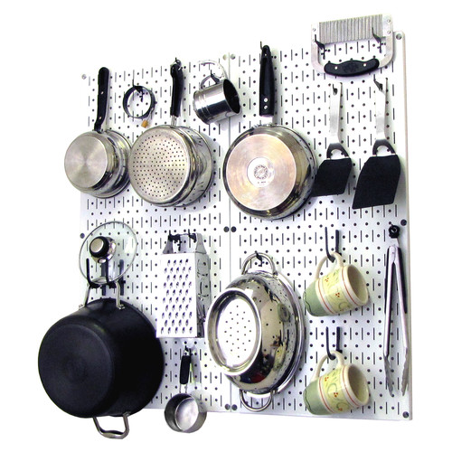 Wall Control Kitchen Pegboard Organizer Pots and Pans Pegboard Pack Storage and Organization Kit with Metallic Silver Pegboard and Red Accessories - image 2 of 7