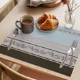 thumbnail image 3 of Aqua Floral Placemats Set of 6 Modern Farmhouse Leaves Brown Striped Place Mats Indoor Wipeable Table Mats Washable Cloth Dining Table Placemats for Kitchen Holiday Party Home Decor 13x19 Inch, 3 of 9