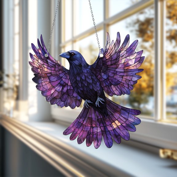 Acrylic Raven Suncatcher, Gothic Crow Window Hanging, Mystical Decor, Nature-Inspired Gift for Home & Memorial