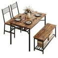 thumbnail image 1 of 4-Piece Dining Table Set for 4 with Bench, Kitchen Table and Chairs for Small Space, Apartment, Rectangular Dining Room Table Set with Wine Rack & Storage, 1 of 26