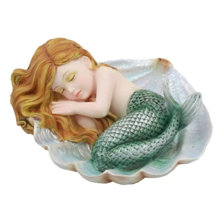 Ebros Under The Sea Baby Mermaid Sleeping On Oyster Shell Figurine