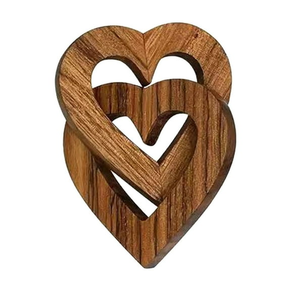 Brown Olive Wood Connected Hearts Unique Cute Handmade Wood Hearts Shape Personalized Valentine's Day Romantic Heart Gifts for Couple Wife Husband Wedding Anniversary Birthday Present (9.5x7cm)