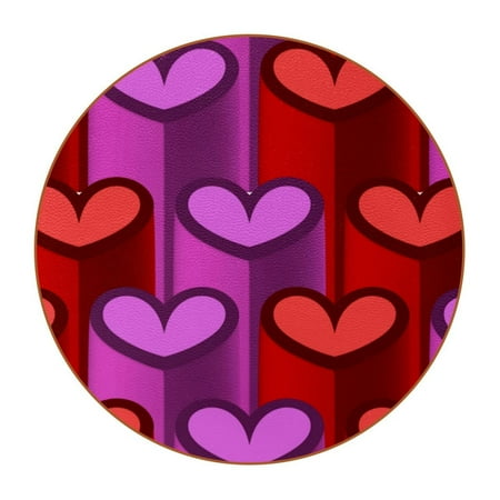 

OWNTA 3D Purple Red Heart Love Pattern Premium Microfiber Leather Round Coasters (6PCS) - 11x11 cm/4.3x4.3 in - Durable & Stylish Cup Mat Set
