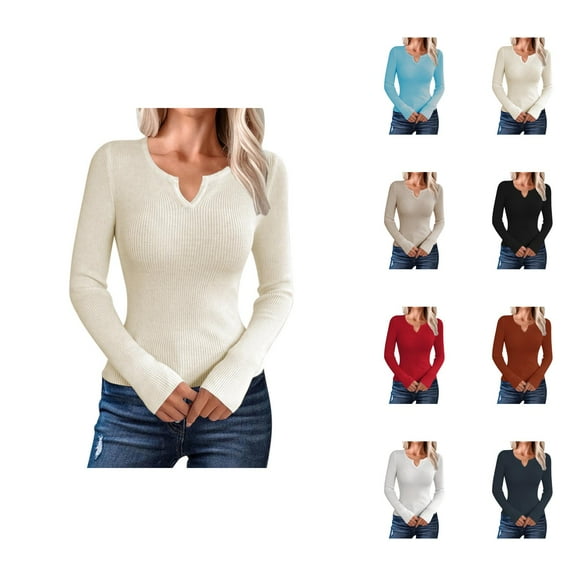 Sweaters for Women 2025 Fall Winter Long Sleeve V-Neck Slim Fit Jumper Bottoming Shirt Womens Pullover Sweaters