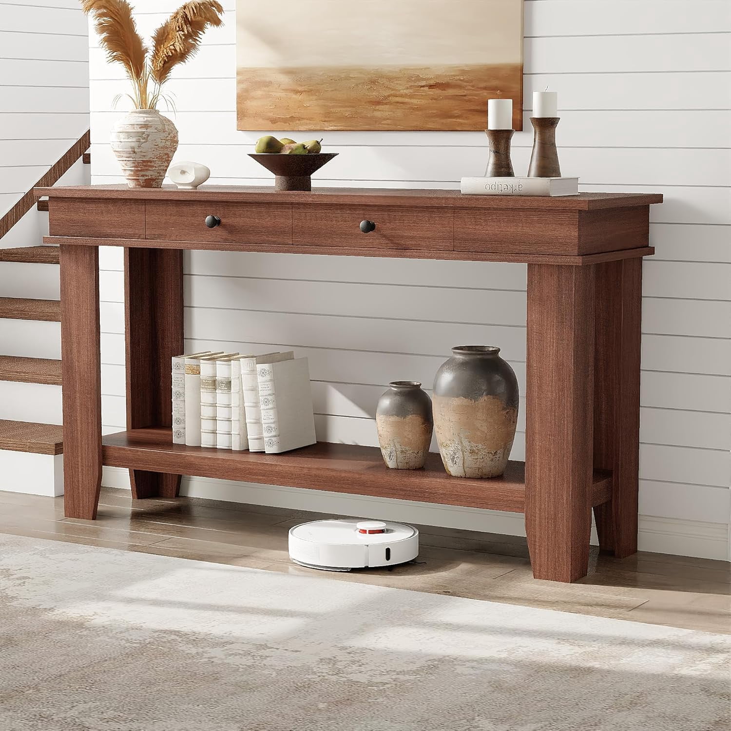 Roromall 54" Wood Console Table with 2 Drawers & Lower Shelf, Farmhouse Sofa Table for Entryway, Hallway, Living Room, Behind Couch