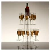 Homehours 3-Tier Round Clear 21" Champagne Glasses Flutes Display Stand, Wine Glass Rack Tower - Holds 23 Stemware + 1 Bottle