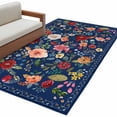 thumbnail image 2 of Navy Blue Flowers Runner Rug 2.7x5 FT, Non Slip Entryway Carpet, Spring Vintage Floral Leaves Farmhouse Washable Soft Floor Carpet Entrance Mat Non-Shedding Throw Rug for Hallway Laundry Room Bedside, 2 of 9