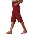 thumbnail image 3 of Women's Casual Summer Knee Length Pants Breathable Elastic Waist Loose Fit with Pockets by Yigetop Red 3XL, 3 of 7