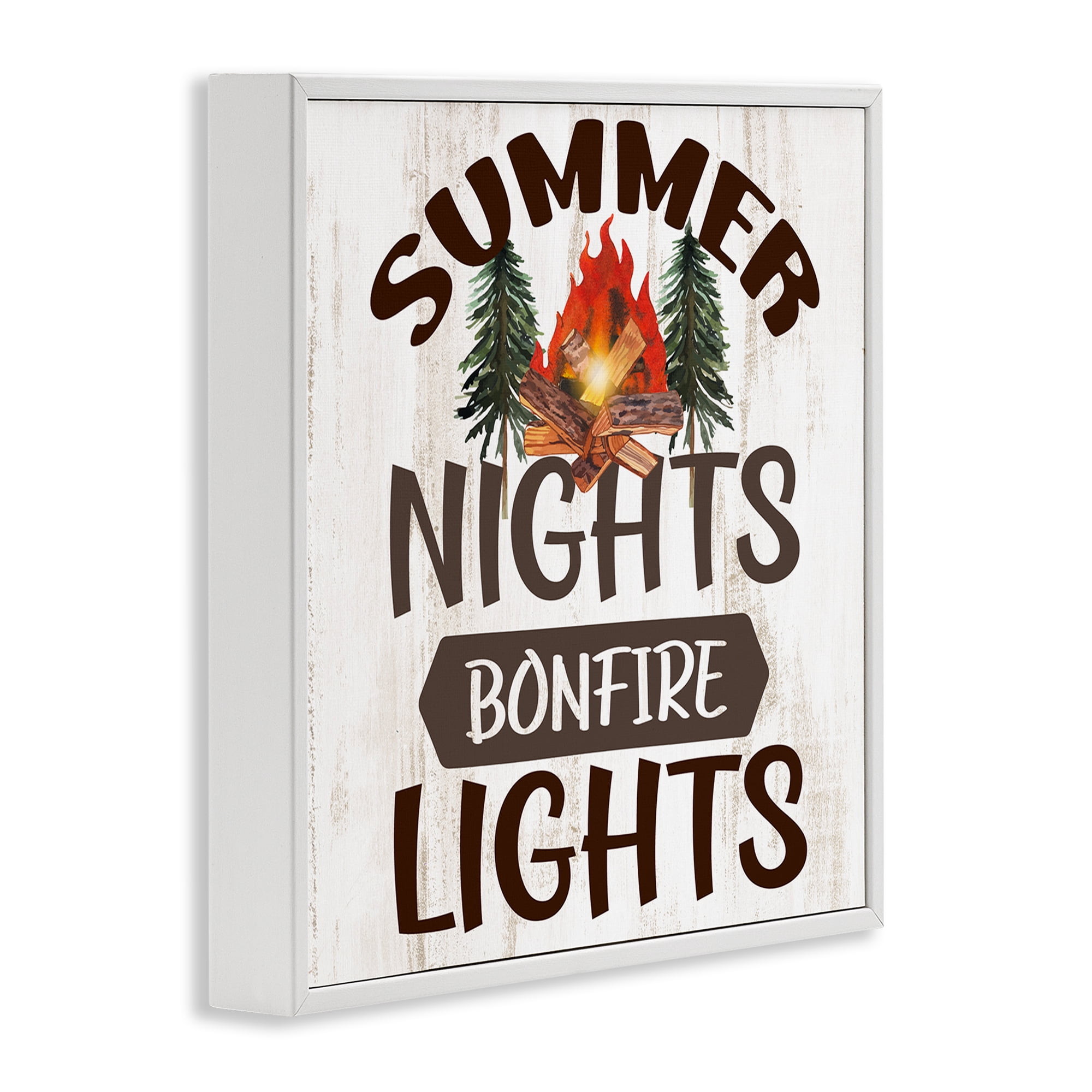 Stupell Industries Summer Nights Phrase Landscape Painting White Framed Art Print Wall Art, 17 x 17