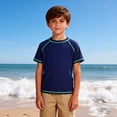 thumbnail image 6 of NAISIBABY Boys Rash Guards Swim Shirt, Stretchy Quick Dry Short Sleeve Kids Beach Surf Sport T-Shirt Navy 7T, 6 of 9