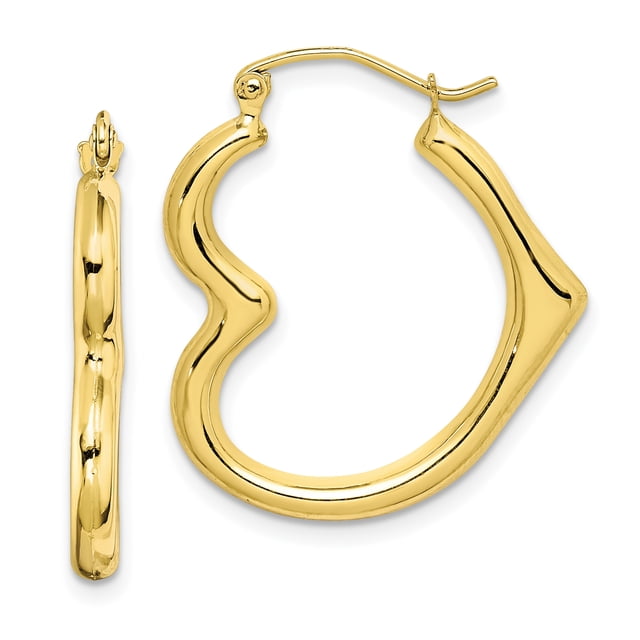 Boucles d'Oreilles Créoles en Forme de Cœur en Or Jaune 10K